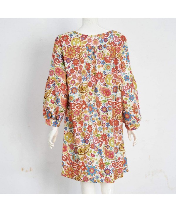 Women's Ladies Loose Floral Print Three Quarter Sleeve Mini Dress Summer Dress - White - C418WC0E9WW $13.01-Bottoms