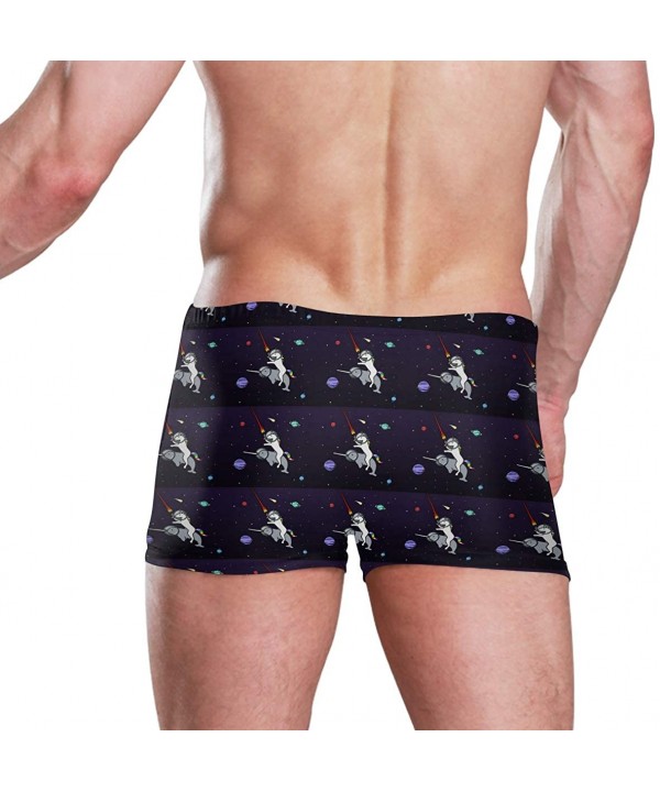 Funny Unicorn Riding Narwhal Space Men's Jammer Swimsuit Solid Square Leg Swimwear Surf - CB18TR7CHA3 $23.71-Racing