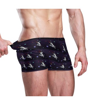 Funny Unicorn Riding Narwhal Space Men's Jammer Swimsuit Solid Square Leg Swimwear Surf - CB18TR7CHA3 $23.71-Racing