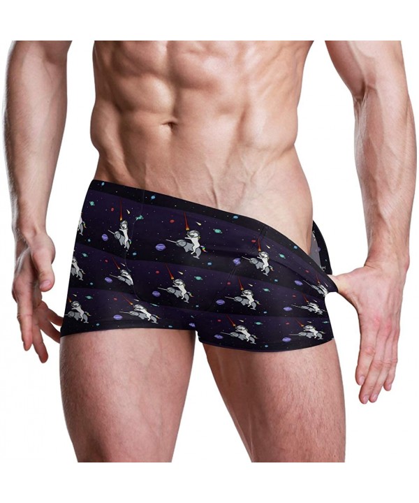 Funny Unicorn Riding Narwhal Space Men's Jammer Swimsuit Solid Square Leg Swimwear Surf - CB18TR7CHA3 $23.71-Racing