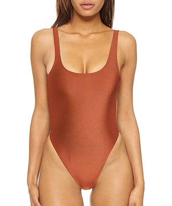 Women's Retro 80s/90s Inspired High Cut Low Back One Piece Swimwear Bathing Suits - Orange - CY18SCG4OA6 $14.27-One-Pieces