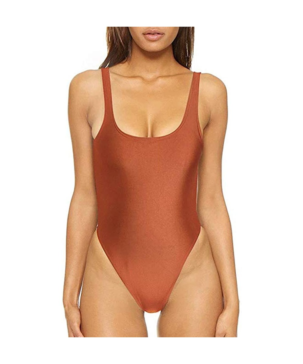 Women's Retro 80s/90s Inspired High Cut Low Back One Piece Swimwear Bathing Suits - Orange - CY18SCG4OA6 $14.27-One-Pieces