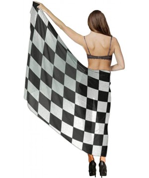 Women Luxury Chiffon Swimwear Cover Up- Oversize Beach Sarong Shawl Wrap - Waving Checkered Flag - CS19C6N2XRD $29.04-Cover-Ups