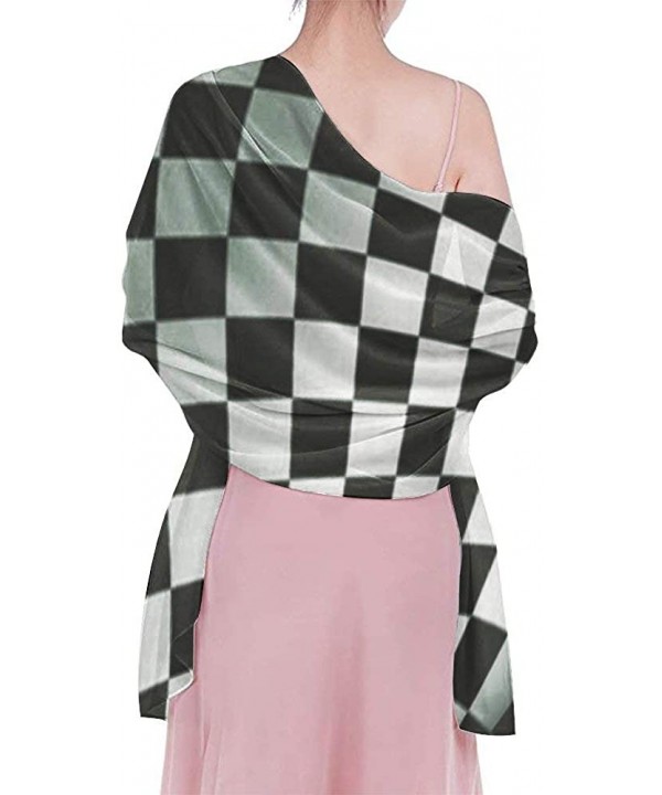 Women Luxury Chiffon Swimwear Cover Up- Oversize Beach Sarong Shawl Wrap - Waving Checkered Flag - CS19C6N2XRD $29.04-Cover-Ups