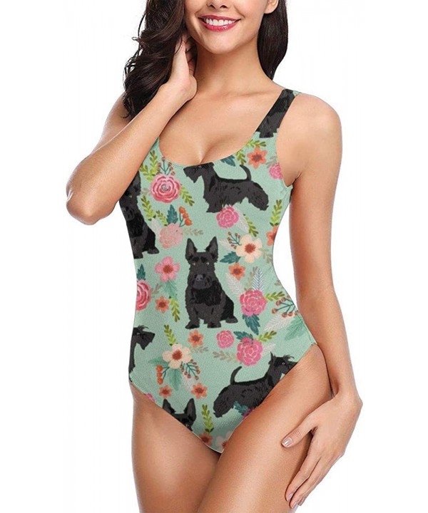 Women's Classic One-Piece Swimsuit Beach Swimwear Bathing Suit(Black Weasel Pattern) - Black Scottie Dog - CT18Y9IH8XZ $41.77...