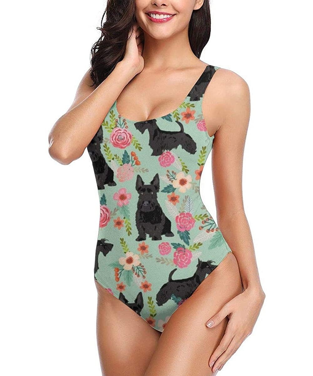 Women's Classic One-Piece Swimsuit Beach Swimwear Bathing Suit(Black Weasel Pattern) - Black Scottie Dog - CT18Y9IH8XZ $41.77...