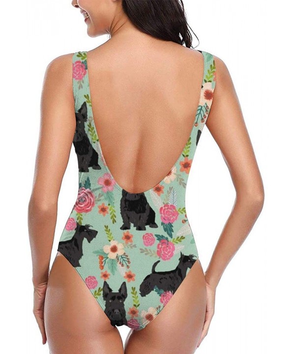 Women's Classic One-Piece Swimsuit Beach Swimwear Bathing Suit(Black Weasel Pattern) - Black Scottie Dog - CT18Y9IH8XZ $41.77...