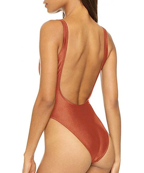 Women's Retro 80s/90s Inspired High Cut Low Back One Piece Swimwear Bathing Suits - Orange - CY18SCG4OA6 $14.27-One-Pieces