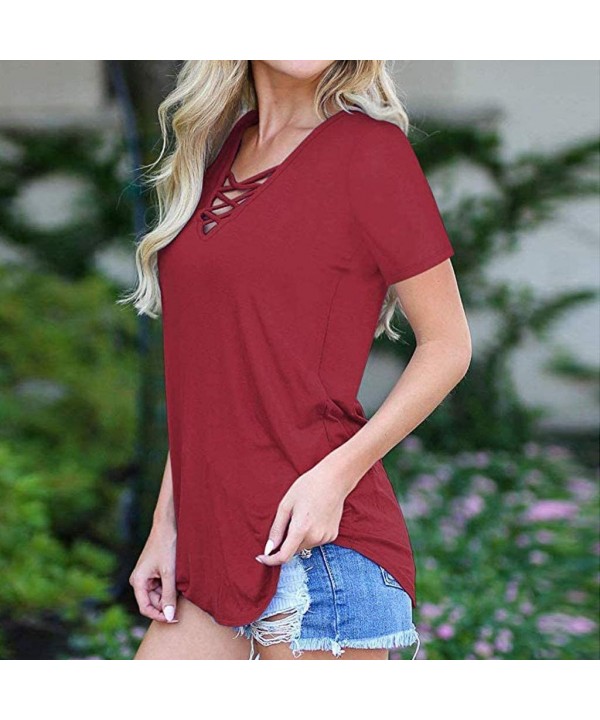 Womens Tank Tops- Women's Blouse 2020 Summer Sleeveless V Neck Lace Up Hollow Out Criss Cross Camis - New_red - C018Q3DA3E0 $...