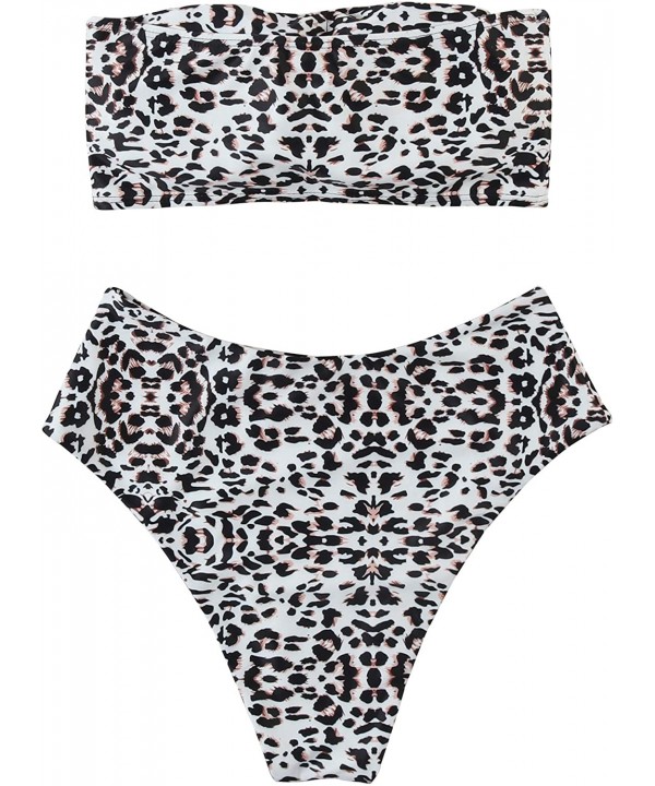 Women Bandeau Strapless Bikini Set High Waisted Snake Print Bathing Suit - Leopard-2 - CG18QIMOI58 $21.85-Sets