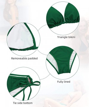 Women Tie Side Bottom Padded Top Triangle Bikini String Bathing Suit Two Piece Swimsuit - Green - CU18TI67Q9G $25.61-Sets