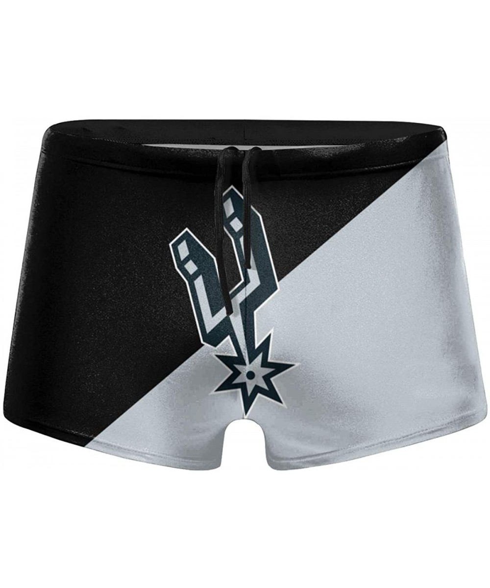 Men's Basketball Team Quick Dry Swimwear Boxer Swim Surf Boxer Shorts Swimsuits with Adjustable Drawstring - San Antonio Spur...