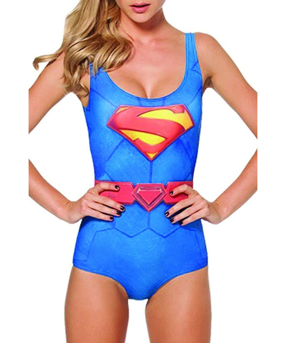 Women's Fashion One Piece Swimsuits U Neck Backless Monokini 3D Printed Bikini Swimwear - Superhero - CH1970LWNO9 $36.50-One-...