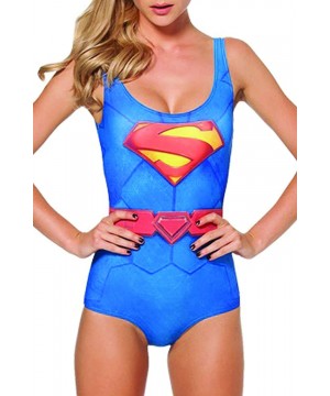 Women's Fashion One Piece Swimsuits U Neck Backless Monokini 3D Printed Bikini Swimwear - Superhero - CH1970LWNO9 $36.50-One-...