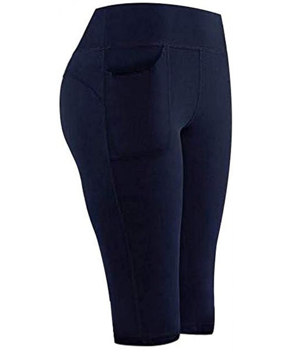 Yoga Leggings with Pockets for Women High Waist Tummy Control Yoga Pants Capris Workout Leggings Shorts - Navy 2 - C6195WMLMU...