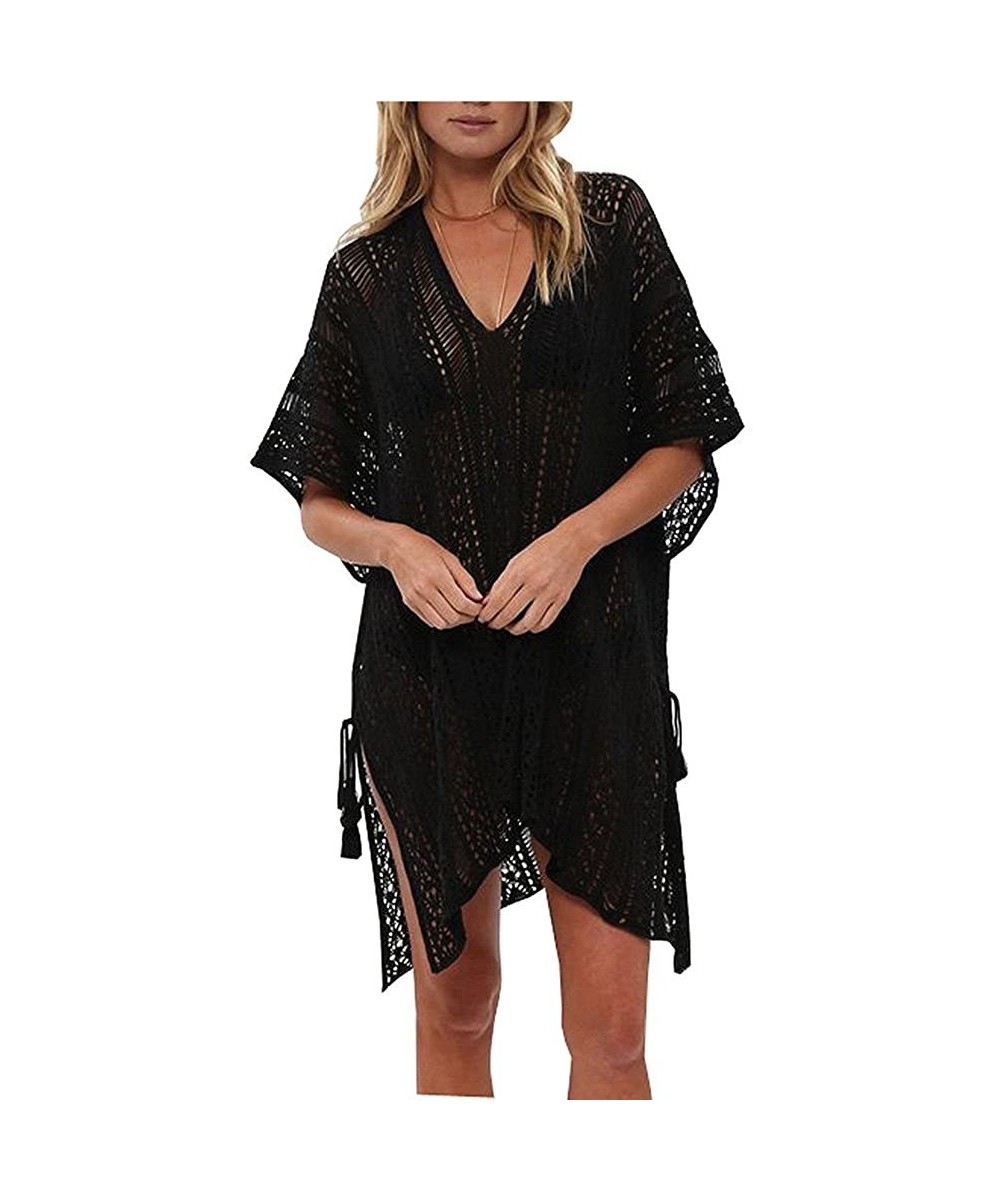 Cover Ups for Swimwear Women Dress Bathing Suit Cover Up V Neck Bikini Swimsuit Crochet Beachwear Swimwear Dress Black - CB19...