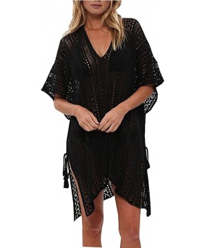 Cover Ups for Swimwear Women Dress Bathing Suit Cover Up V Neck Bikini Swimsuit Crochet Beachwear Swimwear Dress Black - CB19...