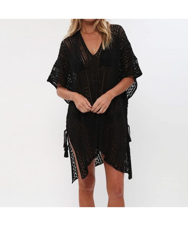 Cover Ups for Swimwear Women Dress Bathing Suit Cover Up V Neck Bikini Swimsuit Crochet Beachwear Swimwear Dress Black - CB19...