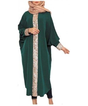 Women Muslim Islamic Dubai Batwing Sleeve Sequin Kaftan Dress - Green - C81907X2N5Z $37.46-Cover-Ups