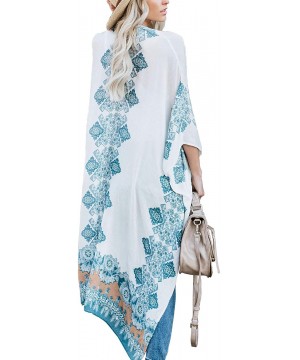 Women's Summer Long Flowy Kimono Cardigans Boho Chiffon Floral Beach Cover Up Tops - 2b-white - CS18R5T88UG $20.98-Cover-Ups