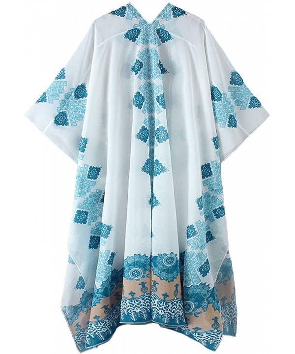 Women's Summer Long Flowy Kimono Cardigans Boho Chiffon Floral Beach Cover Up Tops - 2b-white - CS18R5T88UG $20.98-Cover-Ups