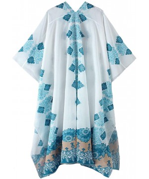 Women's Summer Long Flowy Kimono Cardigans Boho Chiffon Floral Beach Cover Up Tops - 2b-white - CS18R5T88UG $20.98-Cover-Ups