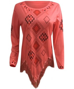 Women's Autumn Daily Long Sleeve Print Top Casual Tee Shirts Tassel Fashion Loose Tunic Bloouse Tops - Red - CD192HIW46Q $16....