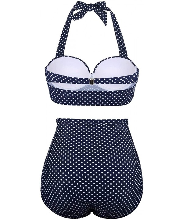 Women Vintage Two Piece Swimsuits High Waisted Bathing Suits with Underwired Top - New Size-halter Navy Polka Dot - CU1966I6L...