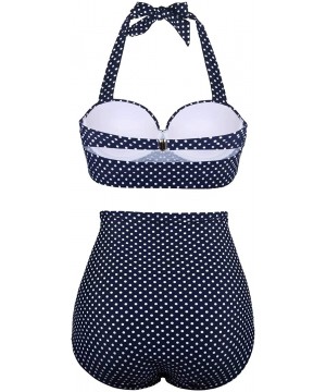 Women Vintage Two Piece Swimsuits High Waisted Bathing Suits with Underwired Top - New Size-halter Navy Polka Dot - CU1966I6L...