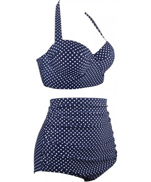 Women Vintage Two Piece Swimsuits High Waisted Bathing Suits with Underwired Top - New Size-halter Navy Polka Dot - CU1966I6L...