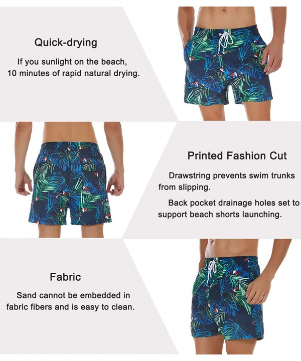 Men's Swim Trunks Quick Dry Athletic Swimwear Shorts with Mesh Lining and Pockets - Bird/Leaf - C8199I40TD7 $15.61-Board Shorts