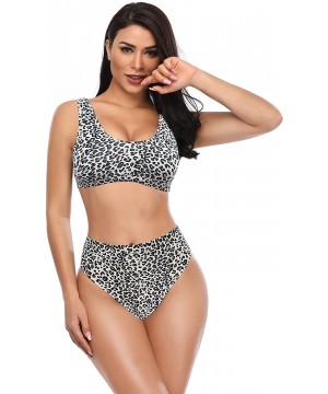 Women's Sport Low Scoop Crop Top High Waisted Bottom Two Piece Swimsuits - Leopard Print - a - C318AIAKLME $25.23-Sets