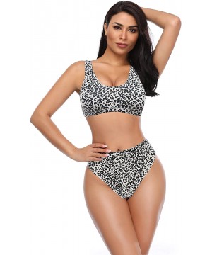 Women's Sport Low Scoop Crop Top High Waisted Bottom Two Piece Swimsuits - Leopard Print - a - C318AIAKLME $25.23-Sets