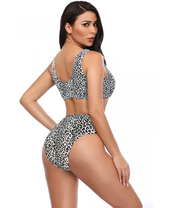 Women's Sport Low Scoop Crop Top High Waisted Bottom Two Piece Swimsuits - Leopard Print - a - C318AIAKLME $25.23-Sets