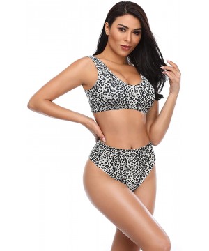 Women's Sport Low Scoop Crop Top High Waisted Bottom Two Piece Swimsuits - Leopard Print - a - C318AIAKLME $25.23-Sets