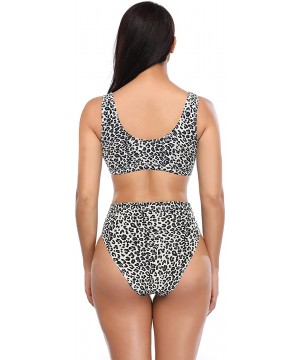 Women's Sport Low Scoop Crop Top High Waisted Bottom Two Piece Swimsuits - Leopard Print - a - C318AIAKLME $25.23-Sets