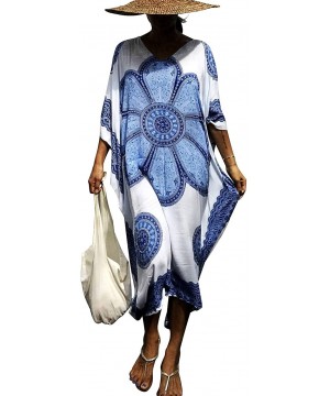 Women Plus Size Kaftan Swimsuit Cover Up Beach Caftan Dresses - A-blue - C718XZM38HR $26.28-Cover-Ups