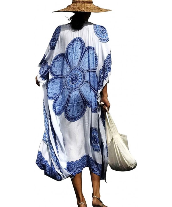 Women Plus Size Kaftan Swimsuit Cover Up Beach Caftan Dresses - A-blue - C718XZM38HR $26.28-Cover-Ups