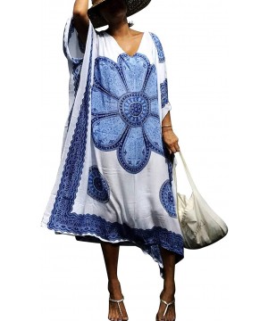 Women Plus Size Kaftan Swimsuit Cover Up Beach Caftan Dresses - A-blue - C718XZM38HR $26.28-Cover-Ups