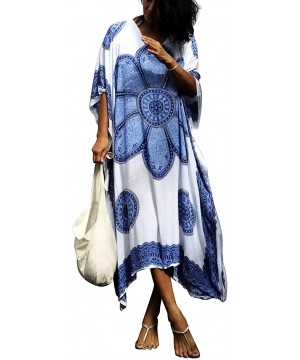 Women Plus Size Kaftan Swimsuit Cover Up Beach Caftan Dresses - A-blue - C718XZM38HR $26.28-Cover-Ups