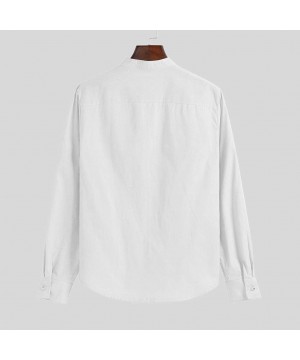 Fashion Men's Linen Henry Shirts Solid Color Long Sleeve Stand Collar Casual T-Shirt M-XXXL - White - CO18W4LYXWC $19.32-Rash...