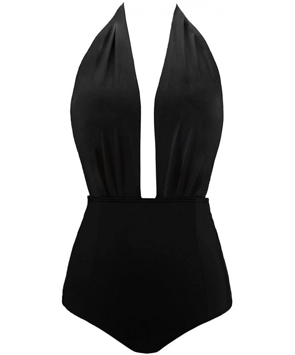 Women's Sexy One Piece Backless Retro Swimsuits High Waisted Bathing Suits Swimwear - Black - CA18CU8ZZDK $13.78-One-Pieces