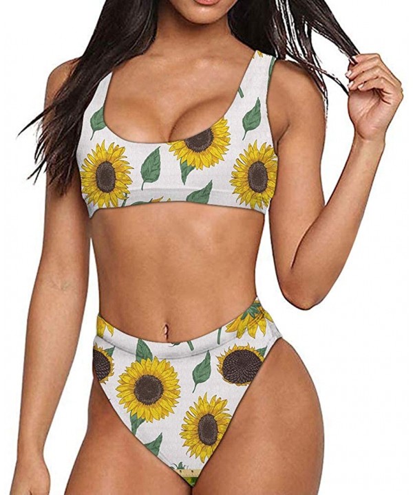 Women's Bikini Sets Low Scoop Swimsuits Summer Teens Bathing Suits Cheeky Bottom - Vintage Sunflower - C0194K93ETM $19.19-Sets