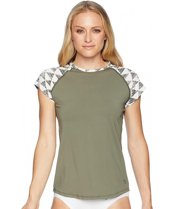 Women's Belles Beach Rashguard - Olive/Olive Triangles - C4183RAC3OR $34.72-Rash Guards