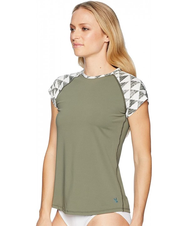 Women's Belles Beach Rashguard - Olive/Olive Triangles - C4183RAC3OR $34.72-Rash Guards