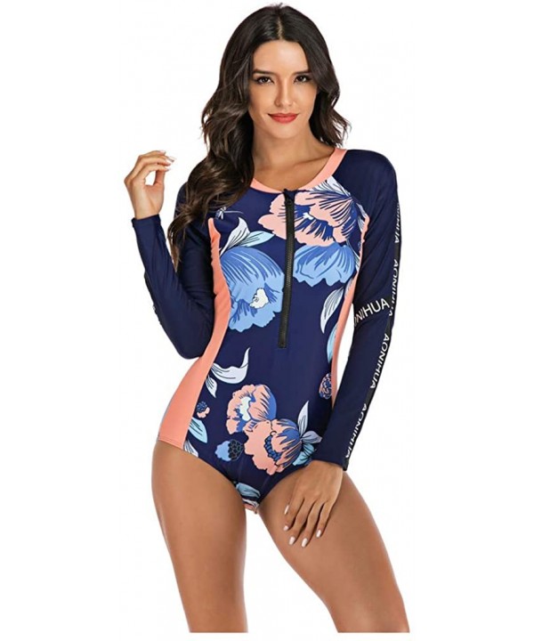 Swim Suit Women Fashion 3mm Neoprene Swimsuit Long Sleeve Warm Sun Protection UV - Blue - CQ194L0YQDD $22.69-Racing