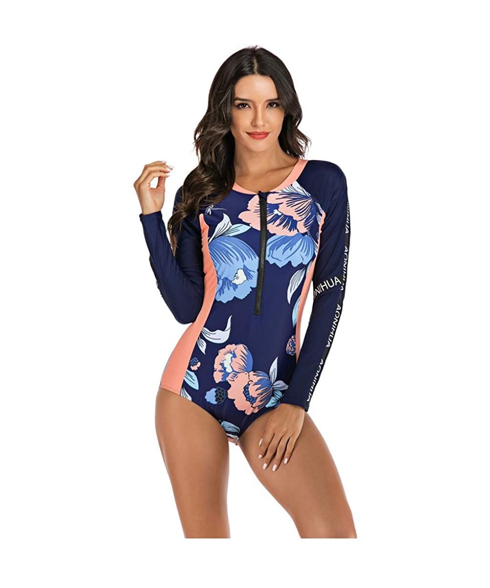 Swim Suit Women Fashion 3mm Neoprene Swimsuit Long Sleeve Warm Sun Protection UV - Blue - CQ194L0YQDD $22.69-Racing