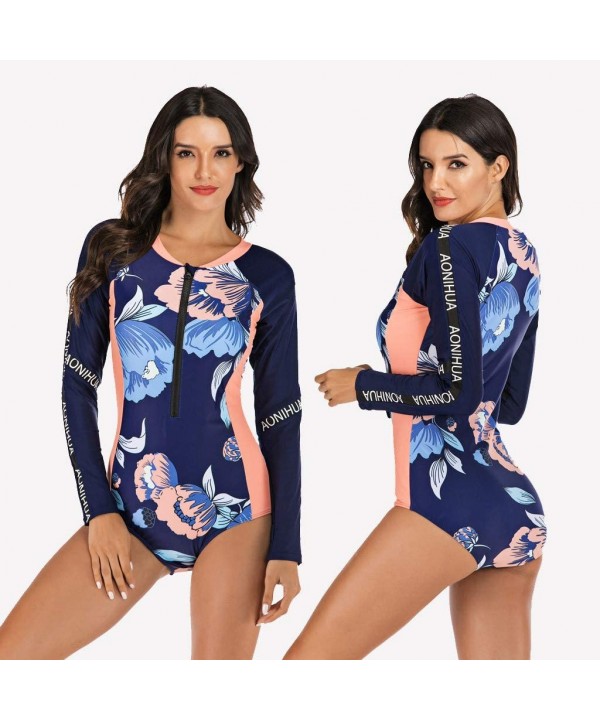 Swim Suit Women Fashion 3mm Neoprene Swimsuit Long Sleeve Warm Sun Protection UV - Blue - CQ194L0YQDD $22.69-Racing