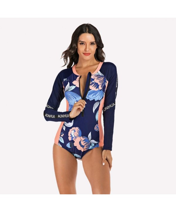 Swim Suit Women Fashion 3mm Neoprene Swimsuit Long Sleeve Warm Sun Protection UV - Blue - CQ194L0YQDD $22.69-Racing