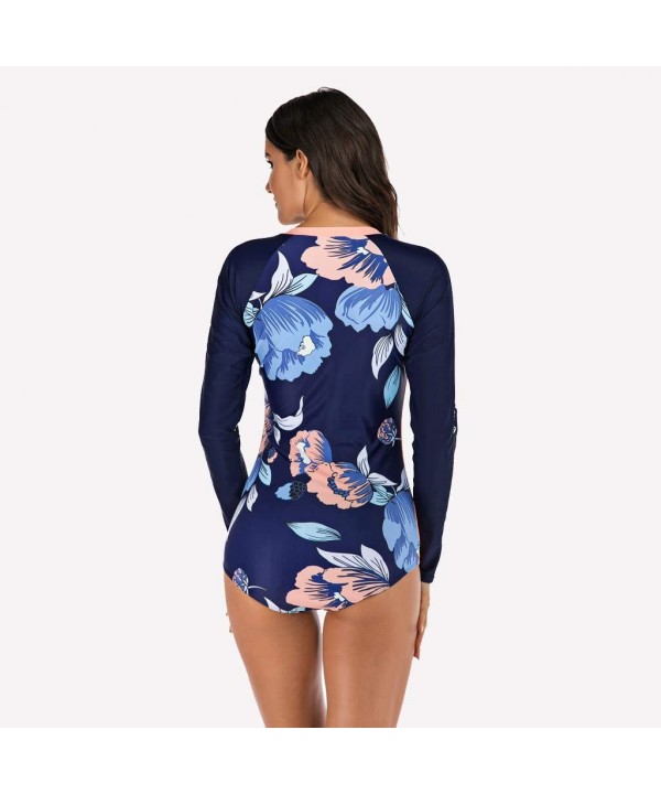 Swim Suit Women Fashion 3mm Neoprene Swimsuit Long Sleeve Warm Sun Protection UV - Blue - CQ194L0YQDD $22.69-Racing